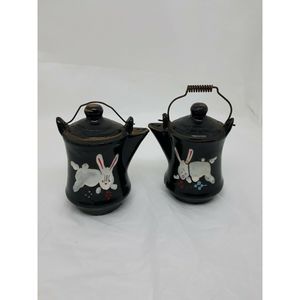 Vintage Black Japan Kettle Bunny S&P shakers